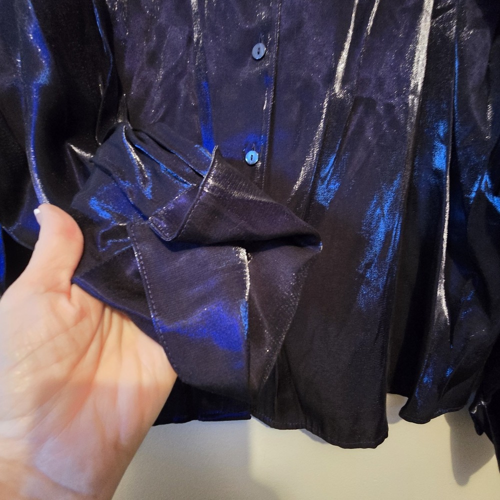 Vintage 90s NEW Christie Jill Shiny Blouse Women's Plus 26W Blue French Cuff NWT - Picture 3 of 9